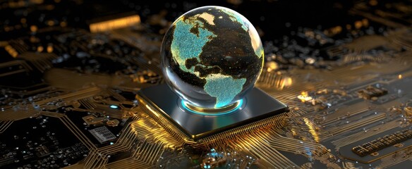 The Globe Perched on a Microchip Representing Global Technology and Digital Connectivity