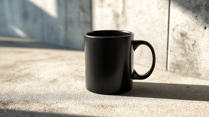 Black mug mockup on concrete surface