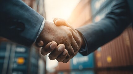 A firm handshake symbolizes trust and agreement. This collaborative gesture signifies the start of a successful venture in logistics, emphasizing partnership.