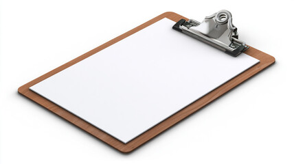 Clipboard with blank paper isolated on white background
