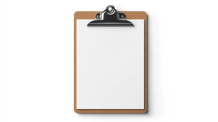 Clipboard with blank paper isolated on white background