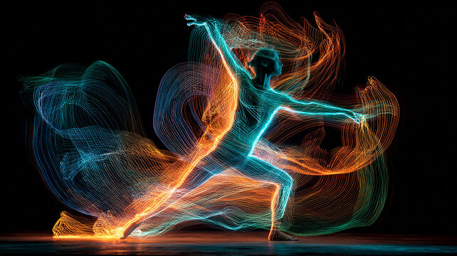a moving dancer silhouette with Colorful light
