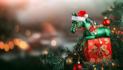 horse in Santa Hat for 2026 New Year Decor