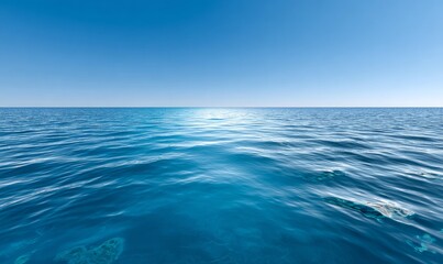 Obraz premium Photorealistic Wide View of Endless Blue Sea and Serenity Under Clear Sky