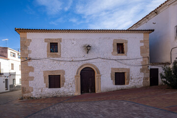 Fototapeta premium Facade of the historic Posito building in Almodovar del Pinar, Cuenca, Castilla-La Mancha, Spain