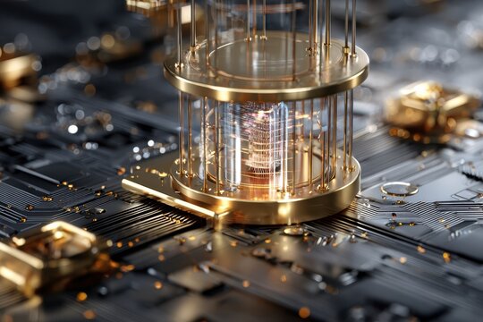 Modern quantum computer design showcasing intricate circuit board and components - Powered by Adobe