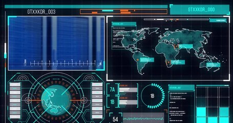 Animation of data processing on screens with computer servers - Powered by Adobe