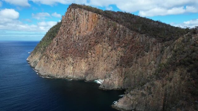 View Of Jurassic Dolerite Cliffs In Tasmania, Australia - Drone Shot