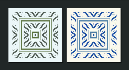 Decorative Square Border Frame Ornament with Wavy Lines in Two Colors