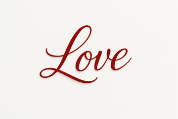 Love word in elegant red script calligraphy on white background, romantic Valentine's Day lettering with classic cursive typography style
