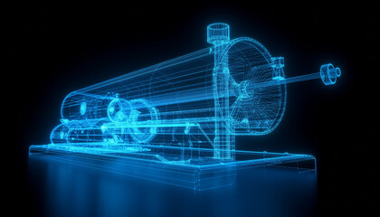 Rotating 3D Holographic Architectural Blueprint