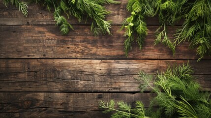 A bunch of fresh dill on a wooden board, fragrant herbs and seasoning.