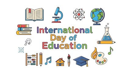 International Day of Education Celebration with School Supplies and Symbols.