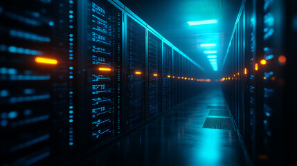 3d render of a server rack in a data center