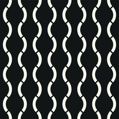 Vector seamless pattern. Geometric bold striped waves. Stylish monochrome background. Simple repeating swatch. Monochrome black ornament with concentric elements.