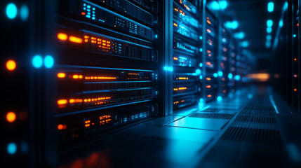 Obraz premium 3d render of a server rack in a data center