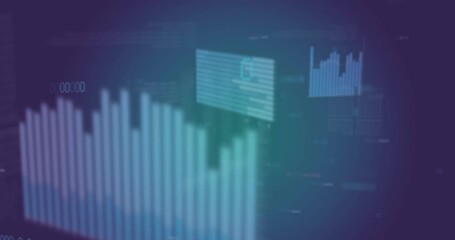 Animation of multiple graphs and multiple 0 numbers against blue background - Powered by Adobe