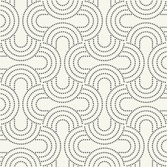 Vector seamless pattern. Stylish dotted ornament with geometric arches. Regular monochrome texture featuring a grid of concentric semicircles. Basic essential surface design.