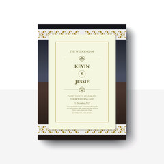 Elegant Decorative Wedding Invitation Card Design Template with Golden Ornament