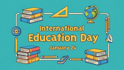 International Education Day January 24th Celebration with Books and School Supplies.