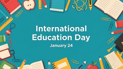 International Education Day January 24th Celebration with School Supplies.