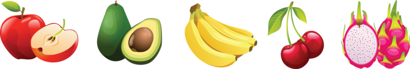 Fresh fruit vector illustration, colorful flat design graphics