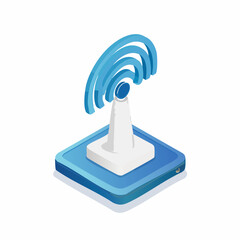 Access point, wi-fi signal, antenna isometric flat icon. 3d vector colorful illustration. Pictogram isolated on white background