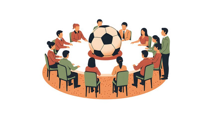 Round table replaced by a sports ball for team discussion