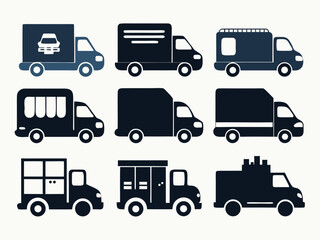 Minimalist City Delivery Truck and Courier Icon Set