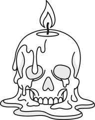 Melting Skull Candle Minimalist Line Art Vector Illustration
