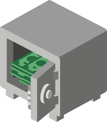 Isometric Safe Opened Full of Money