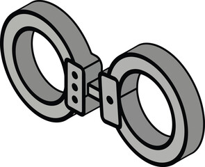 Isometric Metal Handcuffs Icon Constraint and Justice Symbol