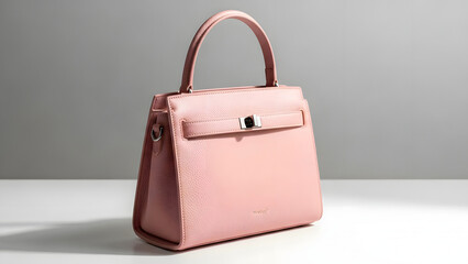 Pink leather handbag with structured design and handle