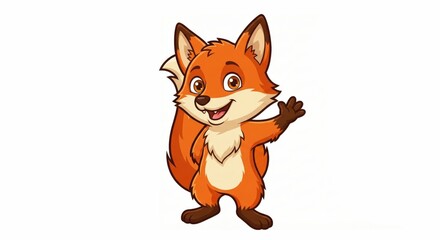 An adorable illustration of a cute red fox, in a playful pose, offers a friendly greeting. With big eyes, fluffy tail, and cheerful expression.