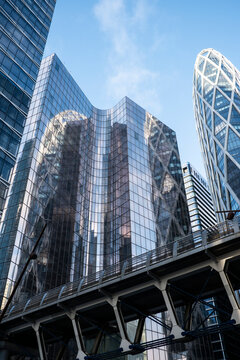Architecture skyscraper office corporate business bridge urban panoramic, Paris La Defense modern district scene for corporate finance and commerce
