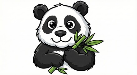 A charming illustration of a panda holding bamboo in a delightful scene. Its expressive eyes and playful stance captures the essence of this beloved species, creating a sense of joy and tranquility.
