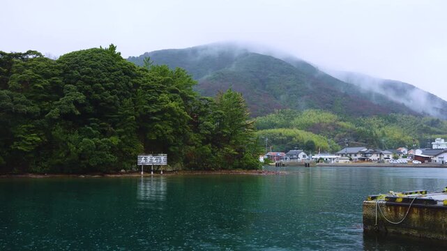 Beppu Port on Nishinoshima, Oki Islands, Shimane Prefecture Japan. Misty Day