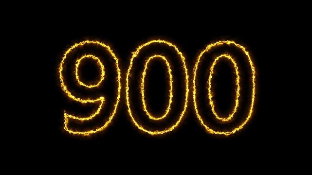 glowing neon text 900 number countdown icon. flickering neon number 900 on black background.