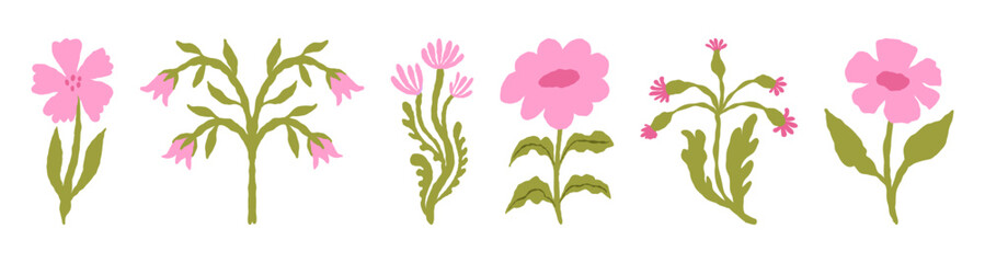 Vector hand drawn sketchy doodle illustration, flowers for prints and cards, simple minimal design elements, blossom and spring