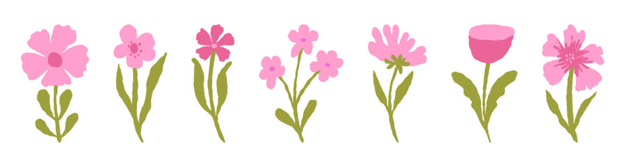 Vector hand drawn sketchy doodle illustration, flowers for prints and cards, simple minimal design elements, blossom and spring