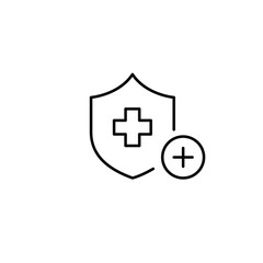 Fototapeta premium Medical insurance renewal. Health shield with cross and plus. Coverage extend, policy update. Pixel perfect, editable stroke vector icon