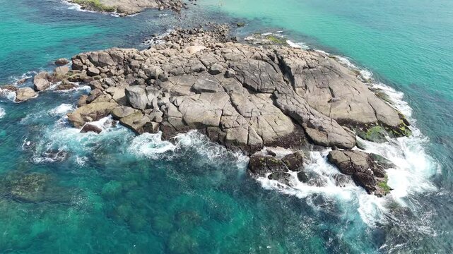Rocky Islet Surrounded by Turquoise Sea, Aerial View, Kovalam, India