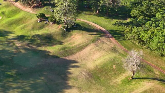 Aerial View of Lush Green Golf Course Fairway in Khao Yai