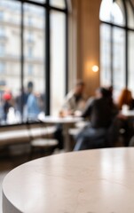 people are blurred in a cozy cafe