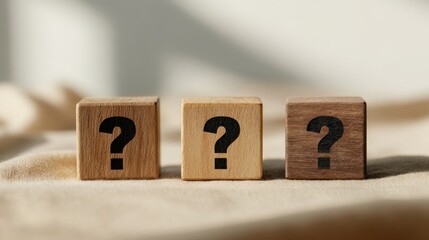 The Three Wooden Cubes with Question Marks Representing Uncertainty and Decision Making