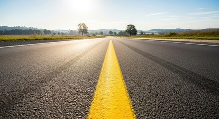 A straight, empty road with a yellow line in the middle, leading towards a distant horizon.