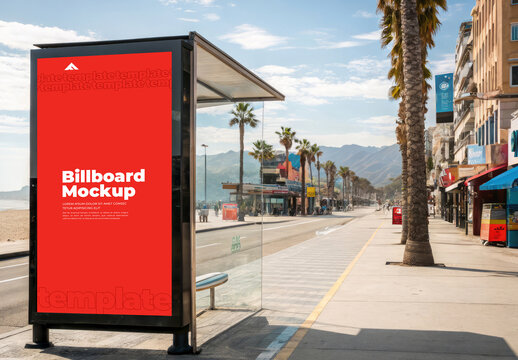 Billboard Mockup on Beachside Promenade for Coastal Advertising Campaigns