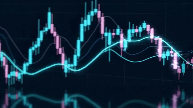 Abstract financial chart with uptrend line graph in blue and pink colors.