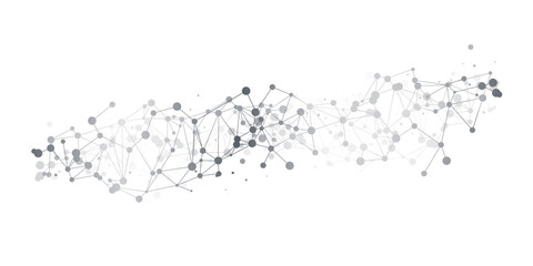 Obraz premium Abstract network visualization showing interconnected nodes and lines forming a polygonal mesh structure. Black and gray dots connected by thin lines create a cloud computing or data network pattern.