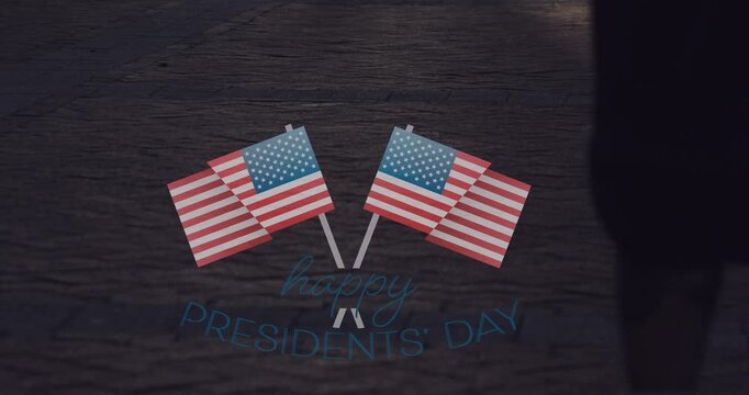 Animation of usa flags appearing over timelapse with people walking